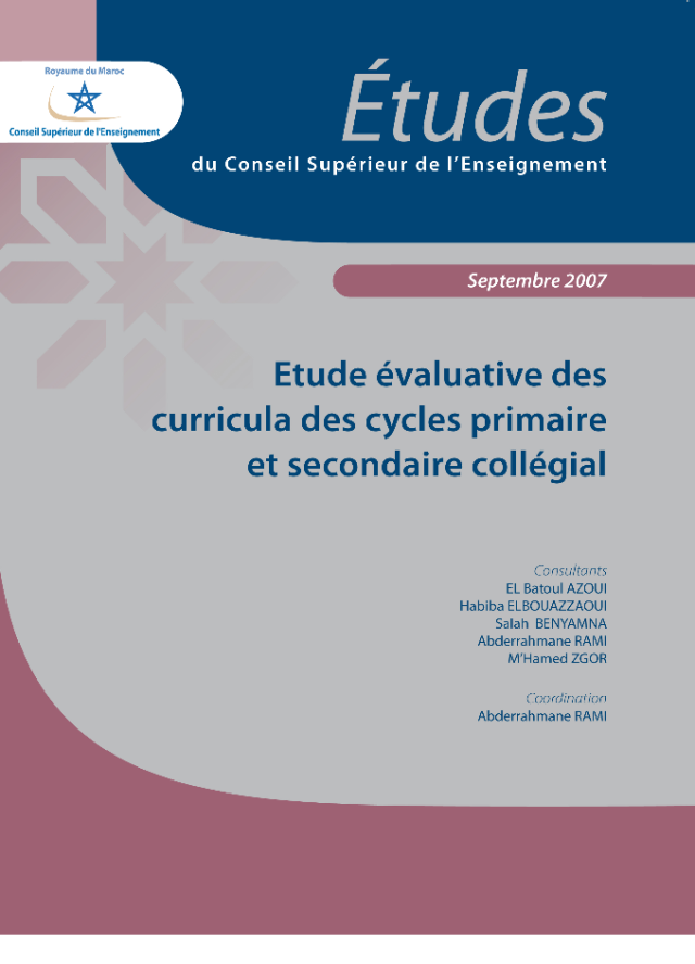 Etude évaluative des curricula mis en œuvre dans les cycles primaire et secondaire collégial